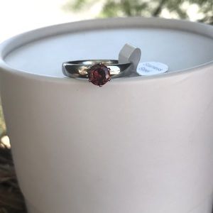 Stainless Steel Silver Ring with Ruby Rhinestone Size 9